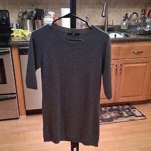 Women's Dark Gray Scoop Neck Longline Sweater 47%merino Wool, 5% Cashmere